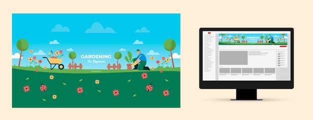 Kostenloser Vektor handgezeichnetes flaches design im garten youtube-kanalkunst