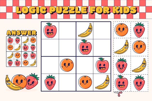 Handgezeichnetes flaches Design-Sudoku für Kinder