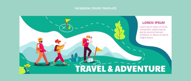 Handgezeichnetes flaches Design Trekking-Facebook-Cover