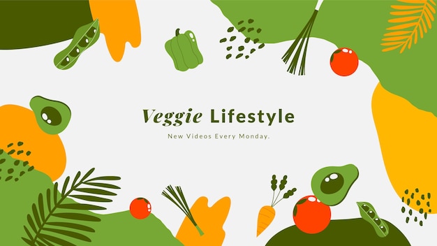 Kostenloser Vektor handgezeichnetes flaches design vegetarisches essen youtube-kanal-kunst