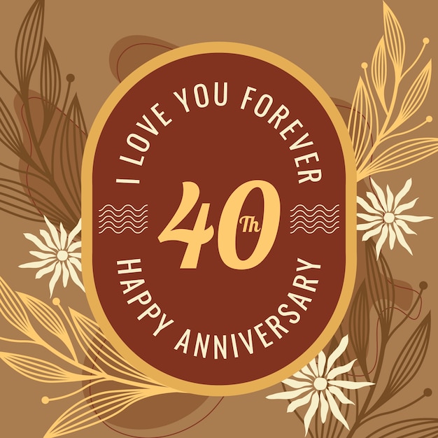 Handgezeichnetes flaches Design zum 40. Jahrestag oder Geburtstag