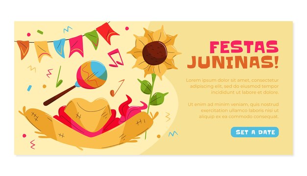 Kostenloser Vektor handgezeichnetes flaches festas juninas banner