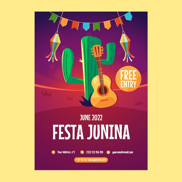 Kostenloser Vektor handgezeichnetes flaches festas juninas poster oder flyer