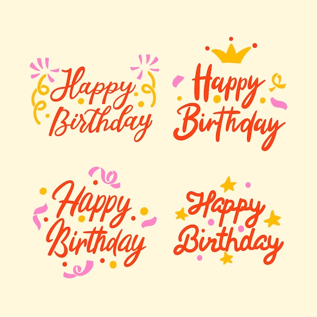 Handgezeichnetes flaches Happy Birthday-Schriftzug-Set
