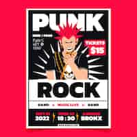 Kostenloser Vektor handgezeichnetes flaches punkrock-plakatdesign