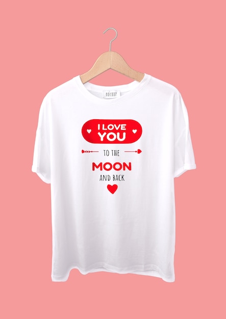 Handgezeichnetes flaches T-Shirt „Ich liebe dich zum Mond“ zum Valentinstag