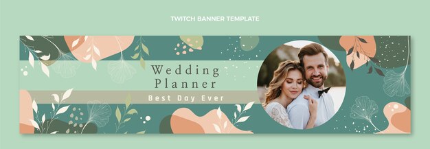 Handgezeichnetes, flaches Twitch-Banner für Hochzeitsplaner
