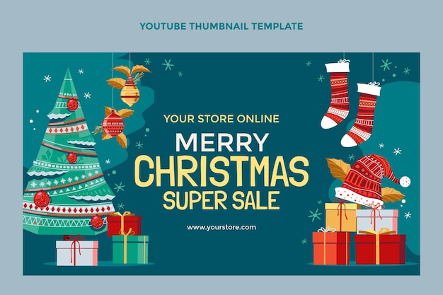 Handgezeichnetes flaches weihnachts-youtube-thumbnail