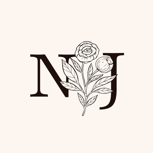 Kostenloser Vektor handgezeichnetes florales monogramm-logo