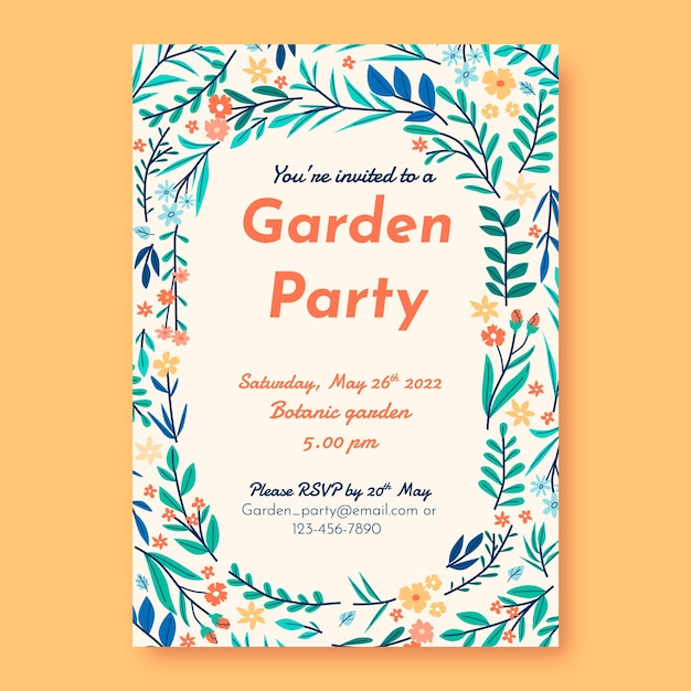 Handgezeichnetes gartenparty-einladungsdesign