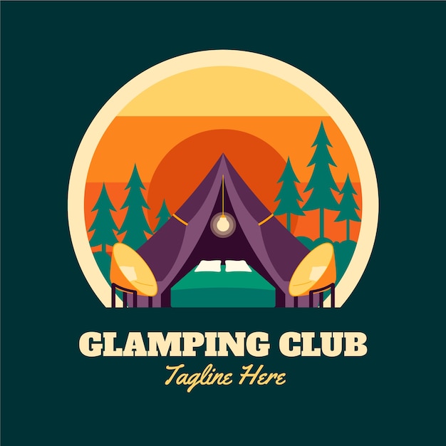 Kostenloser Vektor handgezeichnetes glamping-logo mit flachem design