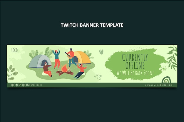 Kostenloser Vektor handgezeichnetes glamping-twitch-banner