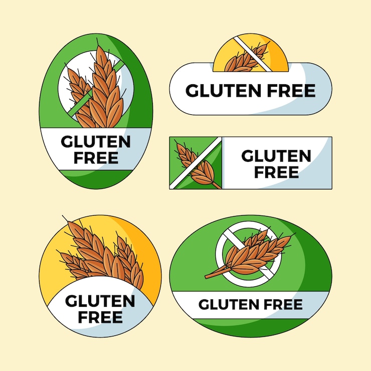 Kostenlose Vektor handgezeichnetes glutenfreies etikett-set
