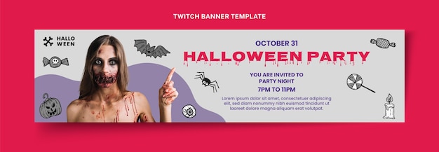 Kostenloser Vektor handgezeichnetes halloween-twitch-banner