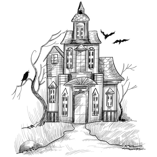 Handgezeichnetes Haunted-Halloween-Haus-Sketch-Design