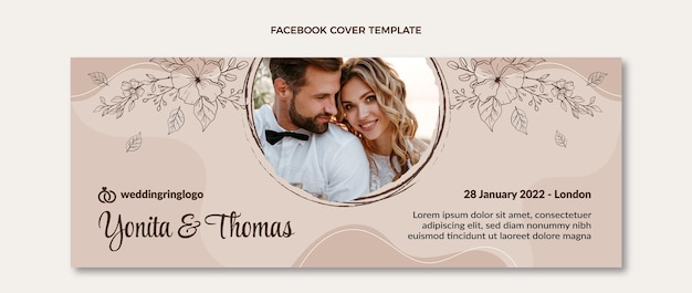 Handgezeichnetes Hochzeits-Facebook-Cover