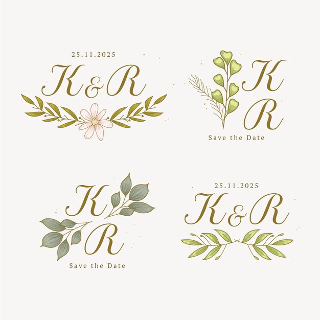 Handgezeichnetes Hochzeitslogo-Set