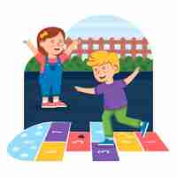 Kostenloser Vektor handgezeichnetes hopscotch-spiel mit flachem design