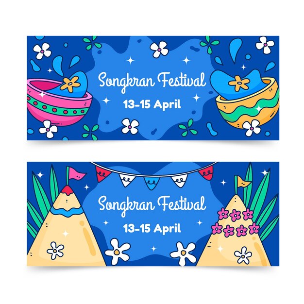 Handgezeichnetes horizontales Songkran-Banner-Set