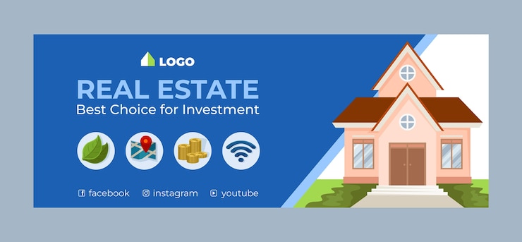 Kostenlose Vektor handgezeichnetes immobilien-facebook-cover