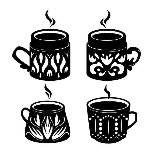 Kostenloser Vektor handgezeichnetes kaffeetassen-silhouettenset