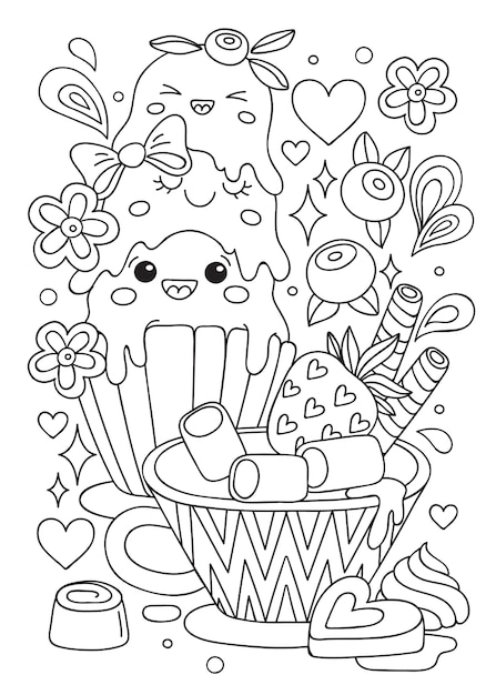 Handgezeichnetes Kawaii-Illustration