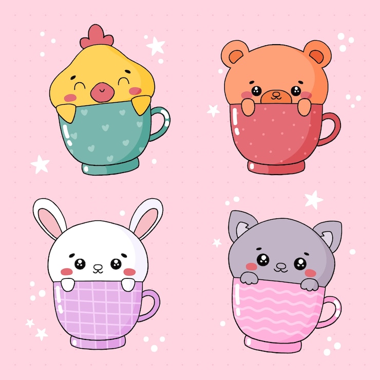 Kostenlose Vektor handgezeichnetes kawaii-illustrationsset