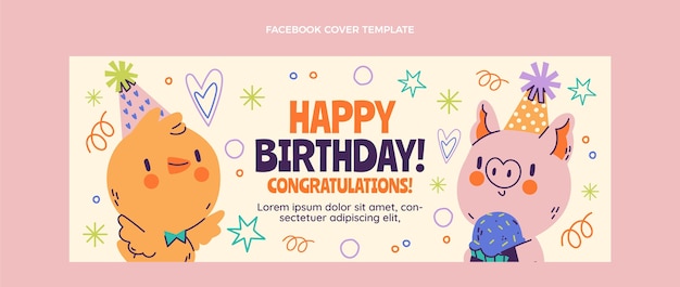 Handgezeichnetes kindliches Facebook-Cover zum Geburtstag
