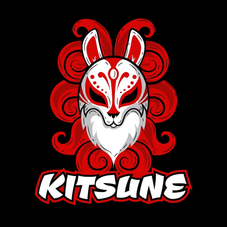 Kostenlose Vektor handgezeichnetes kitsune-logo mit flachem design