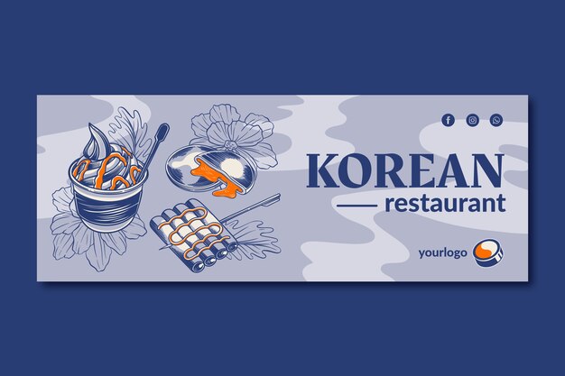 Handgezeichnetes koreanisches restaurant facebook-cover