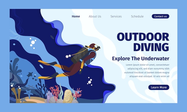 Kostenloser Vektor handgezeichnetes landing-page-design für taucher