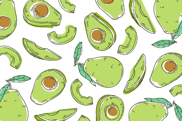 Handgezeichnetes, linear graviertes Avocado-Muster
