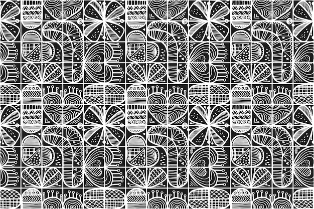 Kostenloser Vektor handgezeichnetes monochromes geometrisches mosaikmusterdesign