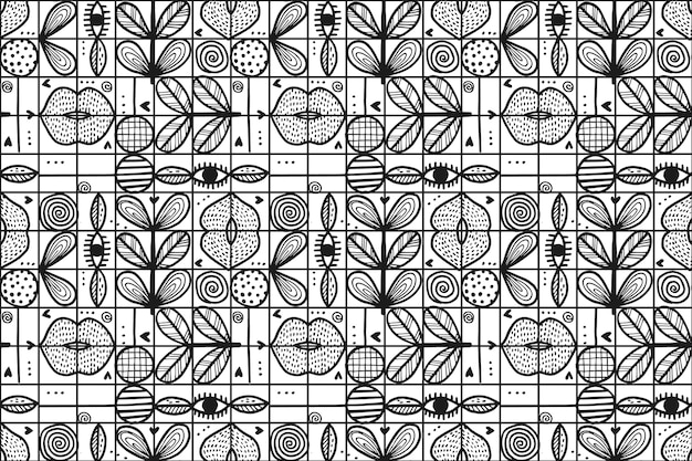 Handgezeichnetes monochromes geometrisches Mosaikmusterdesign