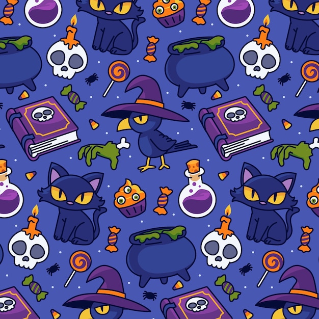 Handgezeichnetes musterdesign für die halloween-saison