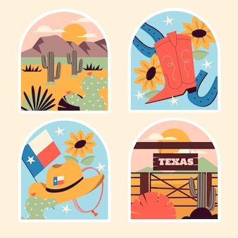 Handgezeichnetes naives texas-aufkleberpaket