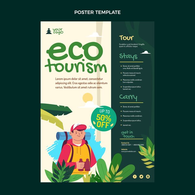 Handgezeichnetes Ökotourismus-Poster mit flachem Design