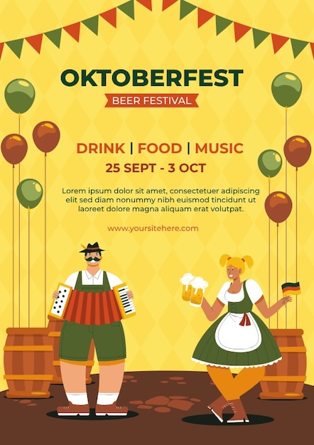 Kostenloser Vektor handgezeichnetes oktoberfest-poster