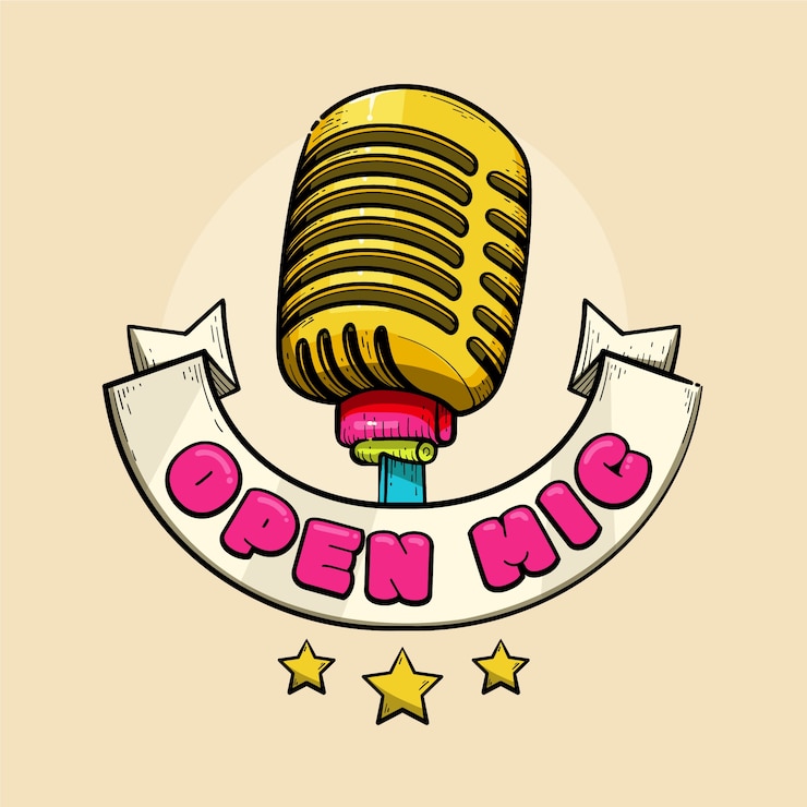 Kostenlose Vektor handgezeichnetes open-mic-logo
