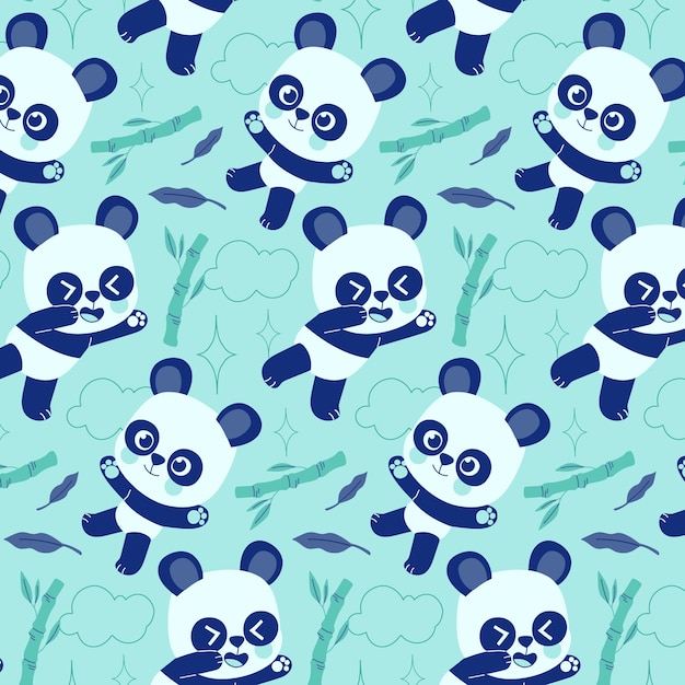 Kostenloser Vektor handgezeichnetes panda-musterdesign