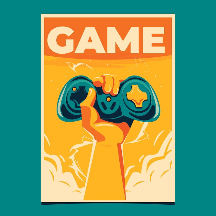 Kostenlose Vektor handgezeichnetes retro-gaming-poster-design