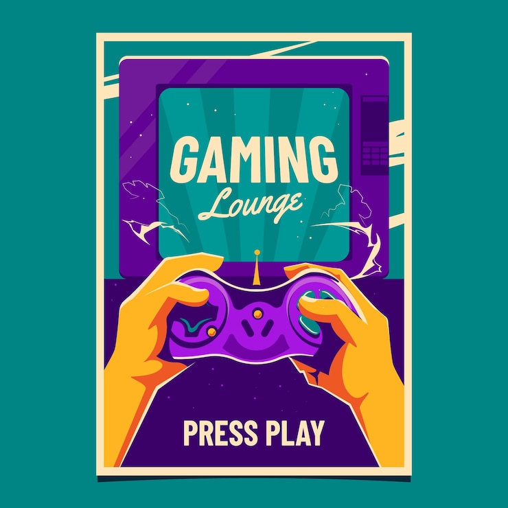 Kostenlose Vektor handgezeichnetes retro-gaming-poster-design