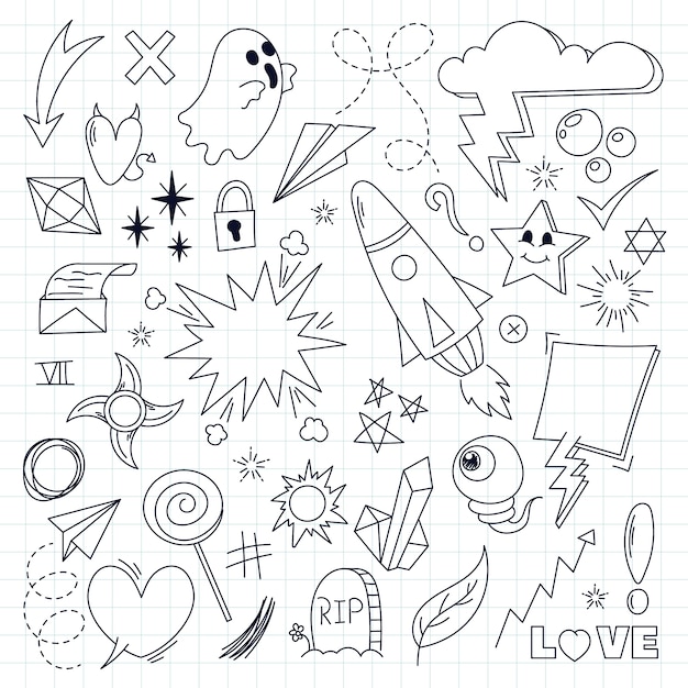 Handgezeichnetes Scribble-Element-Set