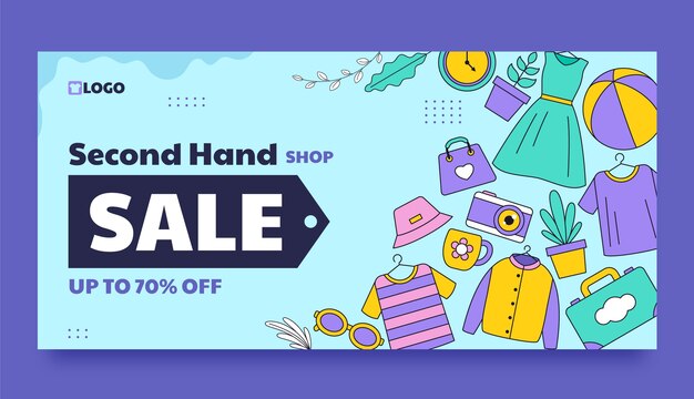 Handgezeichnetes Second-Hand-Shop-Verkaufsbanner