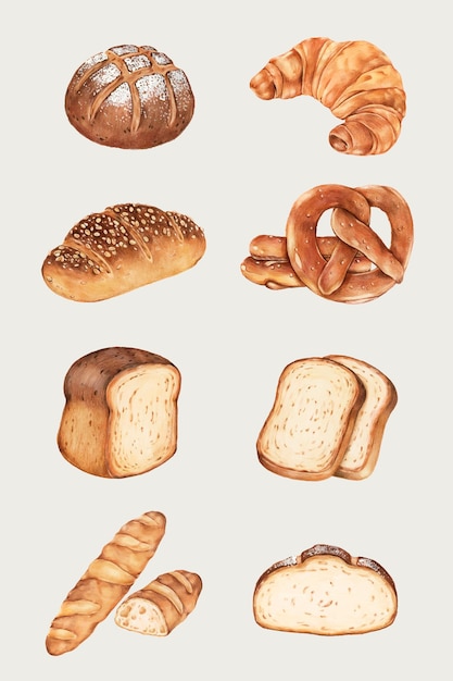 Handgezeichnetes Set mit frischem Brot
