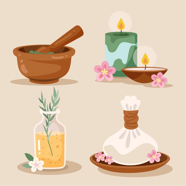 Handgezeichnetes Spa-Element-Set