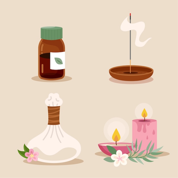Handgezeichnetes Spa-Element-Set