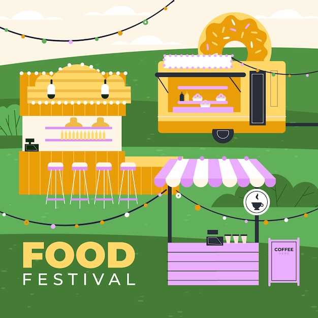 Handgezeichnetes street food festival steht illustration