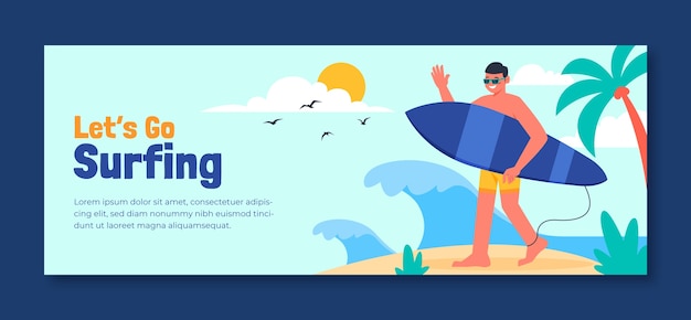 Handgezeichnetes surf-abenteuer-facebook-cover