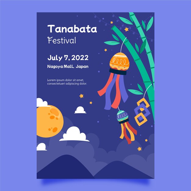 Handgezeichnetes Tanabata-Festivalplakat mit Pflanze